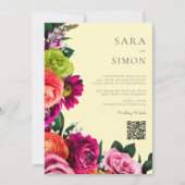 Invitation élégant moderne code QR mariage floral (Devant)