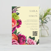 Invitation élégant moderne code QR mariage floral (Debout devant)