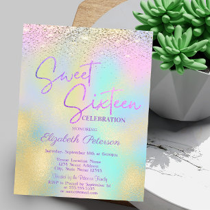 Invitation Elégant Moderne Confettis Holographique Sweet 16