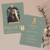 Invitation Elégant Moderne Design Photo sage Vert Graduation