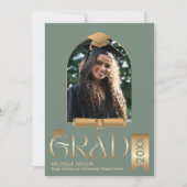 Invitation Elégant Moderne Design Photo sage Vert Graduation (Devant)