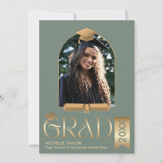 Invitation Elégant Moderne Design Photo sage Vert Graduation (Devant)