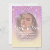 Invitation Élégant moderne diamant violet gouttes sweet sixte (Devant)