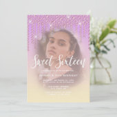 Invitation Élégant moderne diamant violet gouttes sweet sixte (Debout devant)