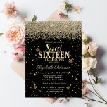 Invitation Élégant Moderne Diamants Or Etoiles Black Sweet 16<br><div class="desc">Un Sweet 16 moderne,  chic et glamour avec diamants or et étoiles sur arrière - plan noir.</div>