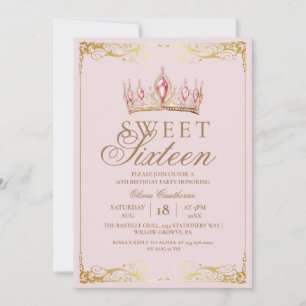 Invitation Élégant Moderne Doux 16 Or Rose Anniversaire
