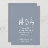 Invitation Elégant moderne Dusty Blue Boy Hello Baby shower (Devant / Derrière)