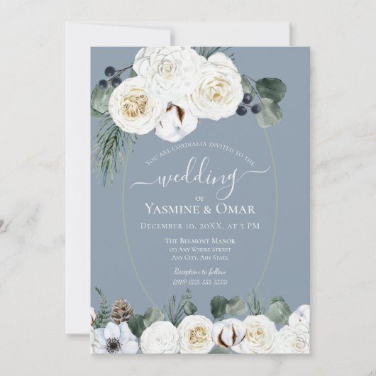 Invitation Elégant moderne Dusty Blue et Mariage vert Sage (Devant)