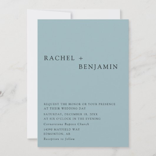 Invitation Elégant moderne Dusty Blue Mariage 2 Côté QR Code (Devant)