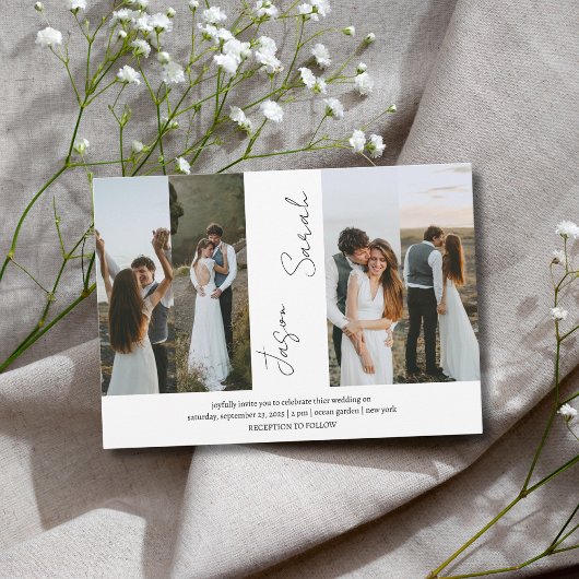 Invitation Elégant Moderne Élégant 4 Photos mariage