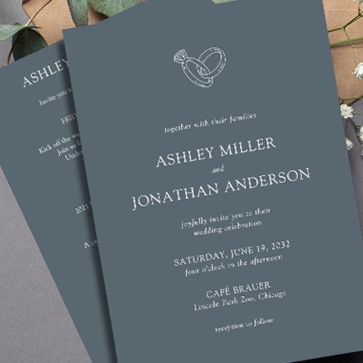 Invitation Élégant Moderne Éléments simples Mariage tout-en-u