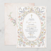 Invitation Élégant Moderne Fleurs Aquarelles Baptême (Devant / Derrière)