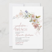 Invitation Elégant Moderne Fleurs Aquarelles Graduation Brun (Devant)