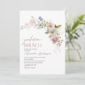 Invitation Elégant Moderne Fleurs Aquarelles Graduation Brun (Debout devant)