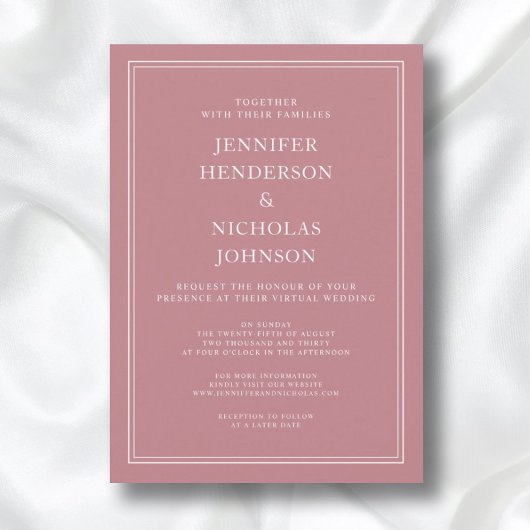 Invitation Élégant moderne Formal Dusty Rose Mariage virtuel