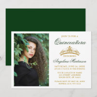 Elégant moderne Gold Crown Photo Green Quinceanera