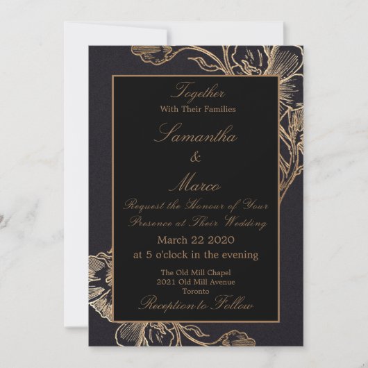 Invitation Elegant moderne Gold Faux metal Floral Wedding (Devant)