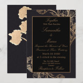 Invitation Elegant moderne Gold Faux metal Floral Wedding (Devant / Derrière)