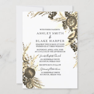 Invitation Elégant Moderne Gold Floral Fern Mariage Invitatio