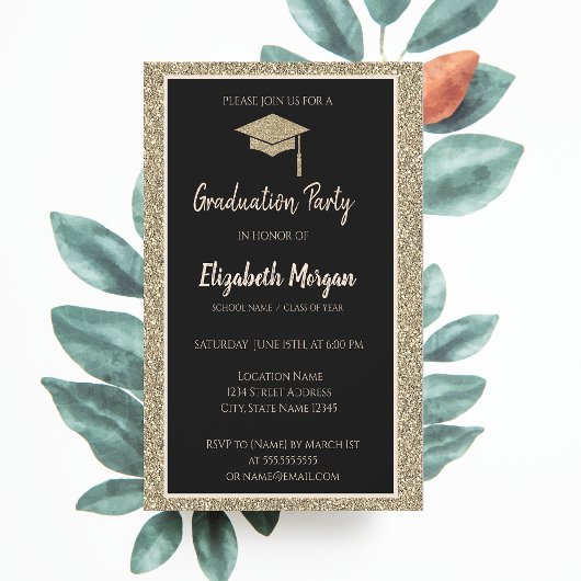 Invitation Elégant Moderne Gold Tiara Parties scintillant de