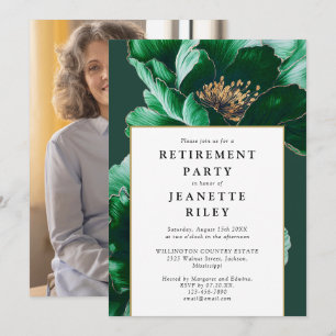 Invitation Élégant moderne Green Floral Retraite Party Photo
