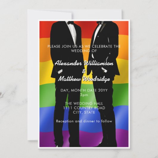Invitation Elégant moderne Hommes gais Mariage Arc-en-ciel (Devant)