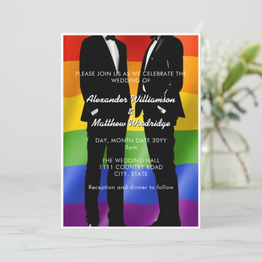 Invitation Elégant moderne Hommes gais Mariage Arc-en-ciel (Debout devant)