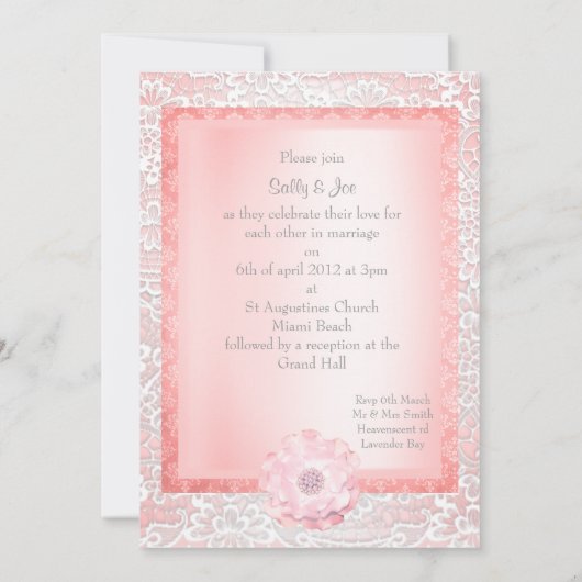 INVITATION ÉLÉGANT & MODERNE LACE DIAMOND PEACH MARIAGE (Dos)