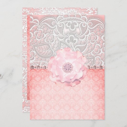 INVITATION ÉLÉGANT & MODERNE LACE DIAMOND PEACH MARIAGE (Devant / Derrière)