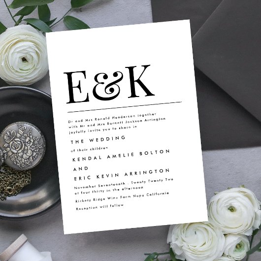 Invitation Élégant moderne | Mariage Monogramme classique
