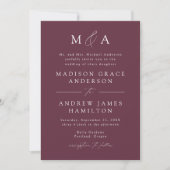 Invitation Élégant Moderne Mariage Monogramme Pourpre Prune (Devant)
