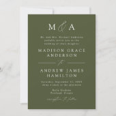 Invitation Élégant Moderne Mariage Monogramme Vert Olive (Devant)