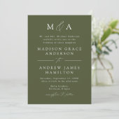 Invitation Élégant Moderne Mariage Monogramme Vert Olive (Debout devant)