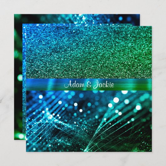 Invitation ÉLÉGANT & MODERNE MARIAGE SPLIT ROYAL bleu vert (Devant / Derrière)
