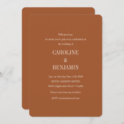 Invitation Élégant moderne minimal classique Mariage en terre (Devant / Derrière)