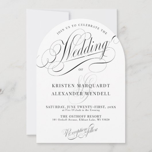 Invitation Élégant moderne noir & blanc Mariage simple arc (Devant)