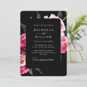 Invitation Elégant moderne noir luxe Mariage Floral (Debout devant)