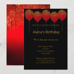 INVITATION ÉLÉGANT MODERNE NOIR ROUGE ÉPARKLE TOUTE OCCASION