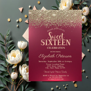 Invitation Élégant Moderne Or Confettis Diamants Rouge Sweet