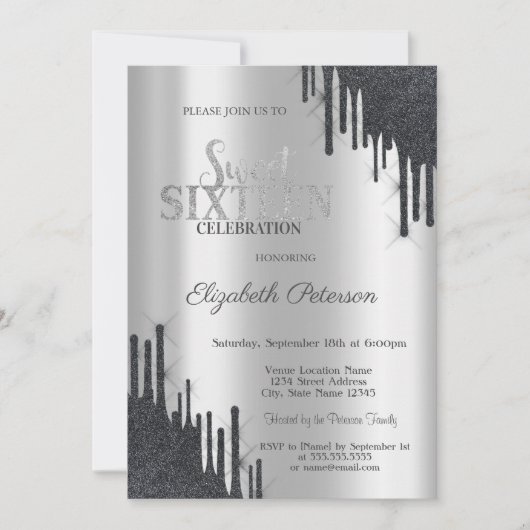 Invitation Élégant moderne Parties scintillant noire Drips Sw (Devant)
