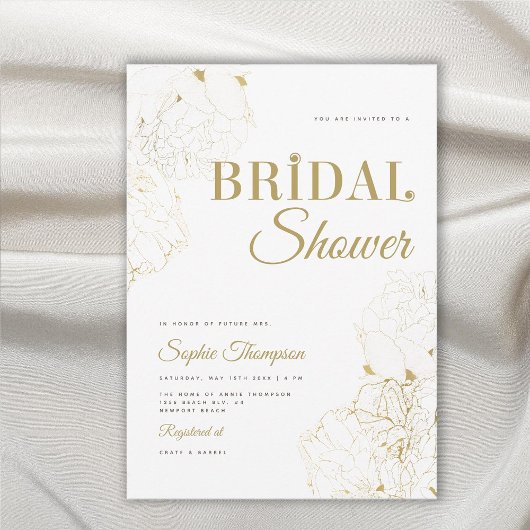 Invitation Elégant moderne Peonies d'or Fête des mariées de c