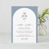 Invitation Elégant moderne porte bleue Dusty Mariage photo (Debout devant)