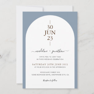 Invitation Elégant moderne porte bleue Dusty Mariage photo