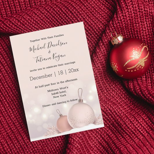 Invitation élégant moderne rose de noël ornements mariage