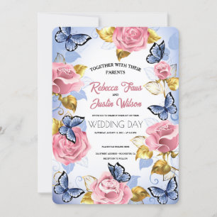 Invitation Élégant Moderne Rose Floral Rose Poussiéreuse
