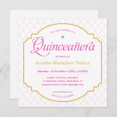 Invitation Elégant moderne rose or Quinceañera (Devant / Derrière)