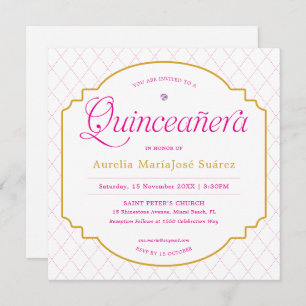 Invitation Elégant moderne rose or Quinceañera