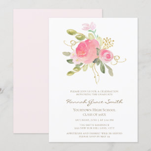 Invitation Élégant Moderne Rose Pâle Or Floral Remise de Dipl