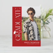 Invitation Élégant Moderne Rouge & Blanc 3 Photos Diplôme (Debout devant)