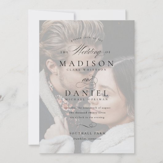 Invitation Élégant moderne Script Mariage de superposition ph (Devant)